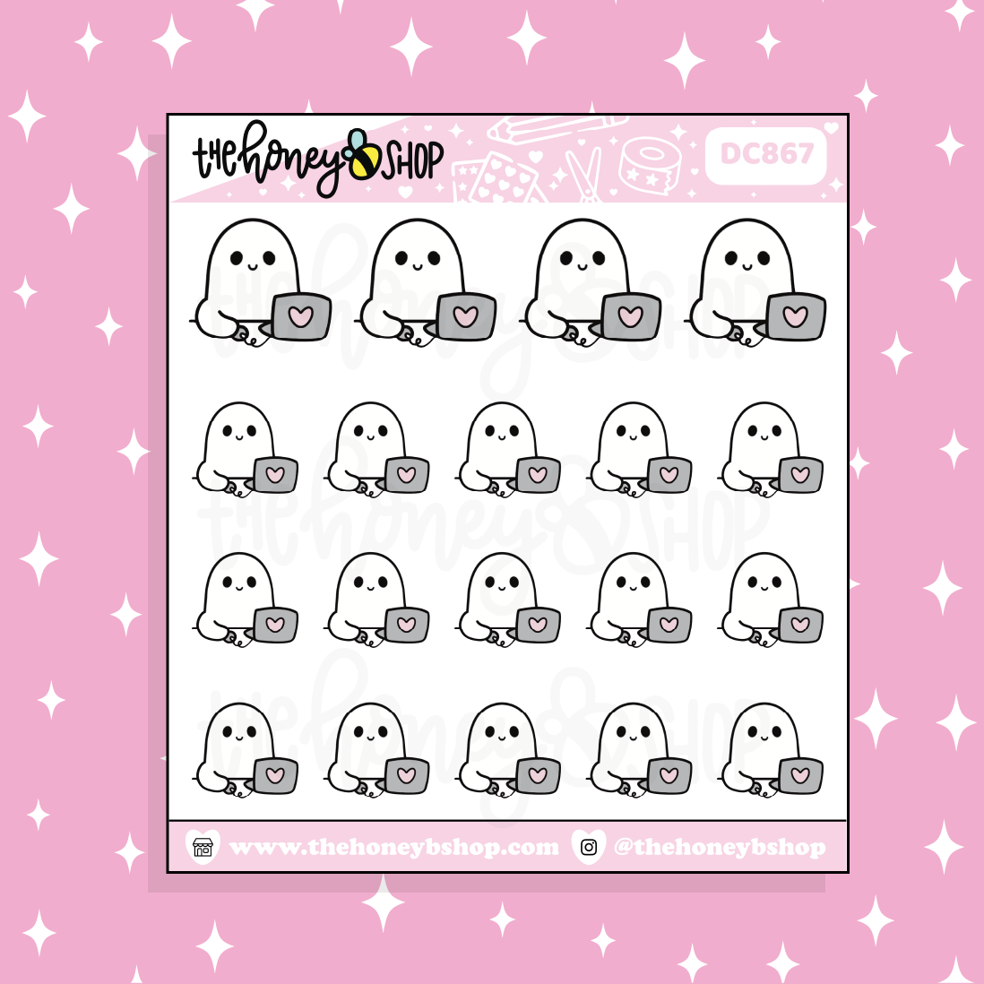Computer Ghostie Doodle Sticker