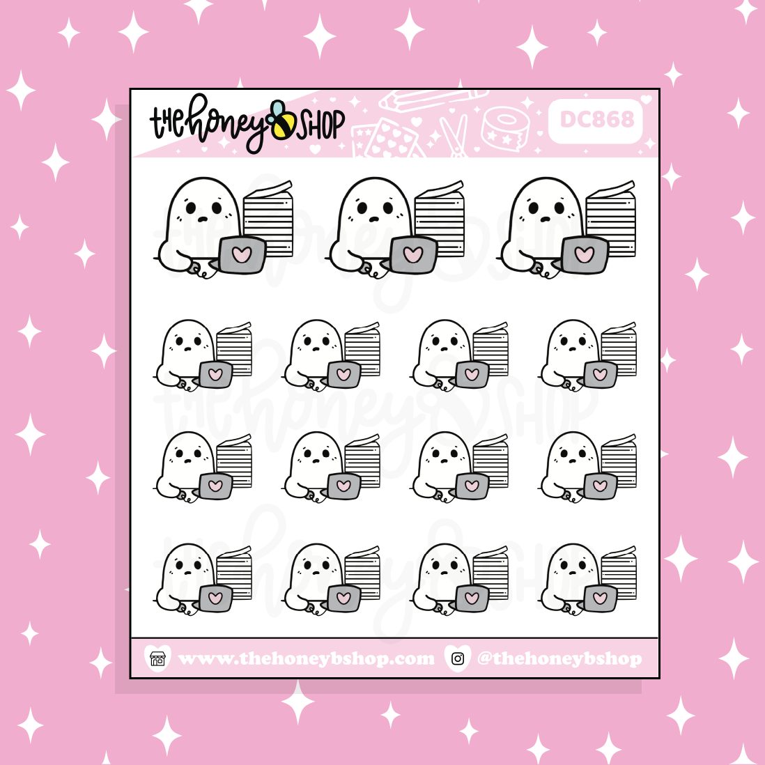Stressed Computer Ghostie Doodle Sticker