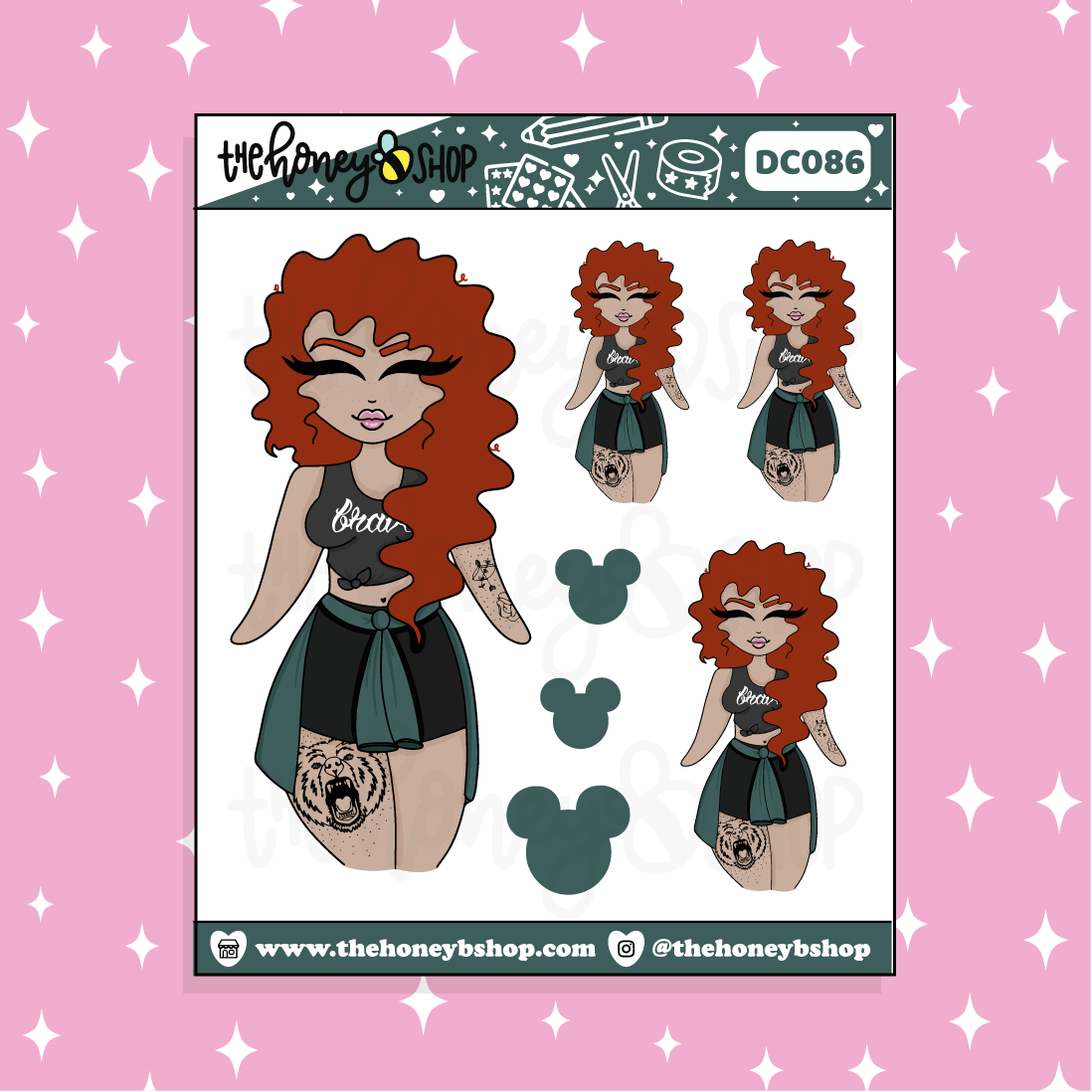 Tattooed Merida Babe Doodle Sticker | Choose your Skin Tone!