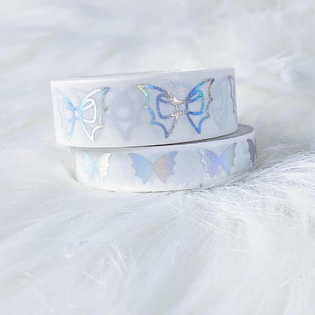 White Holo Bat Bow Washi Bundle