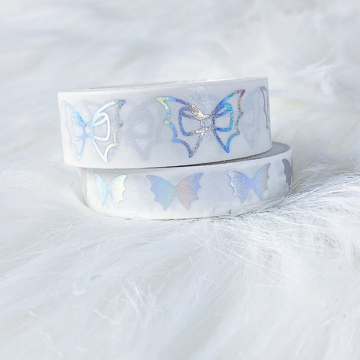 White Holo Bat Bow Washi Bundle