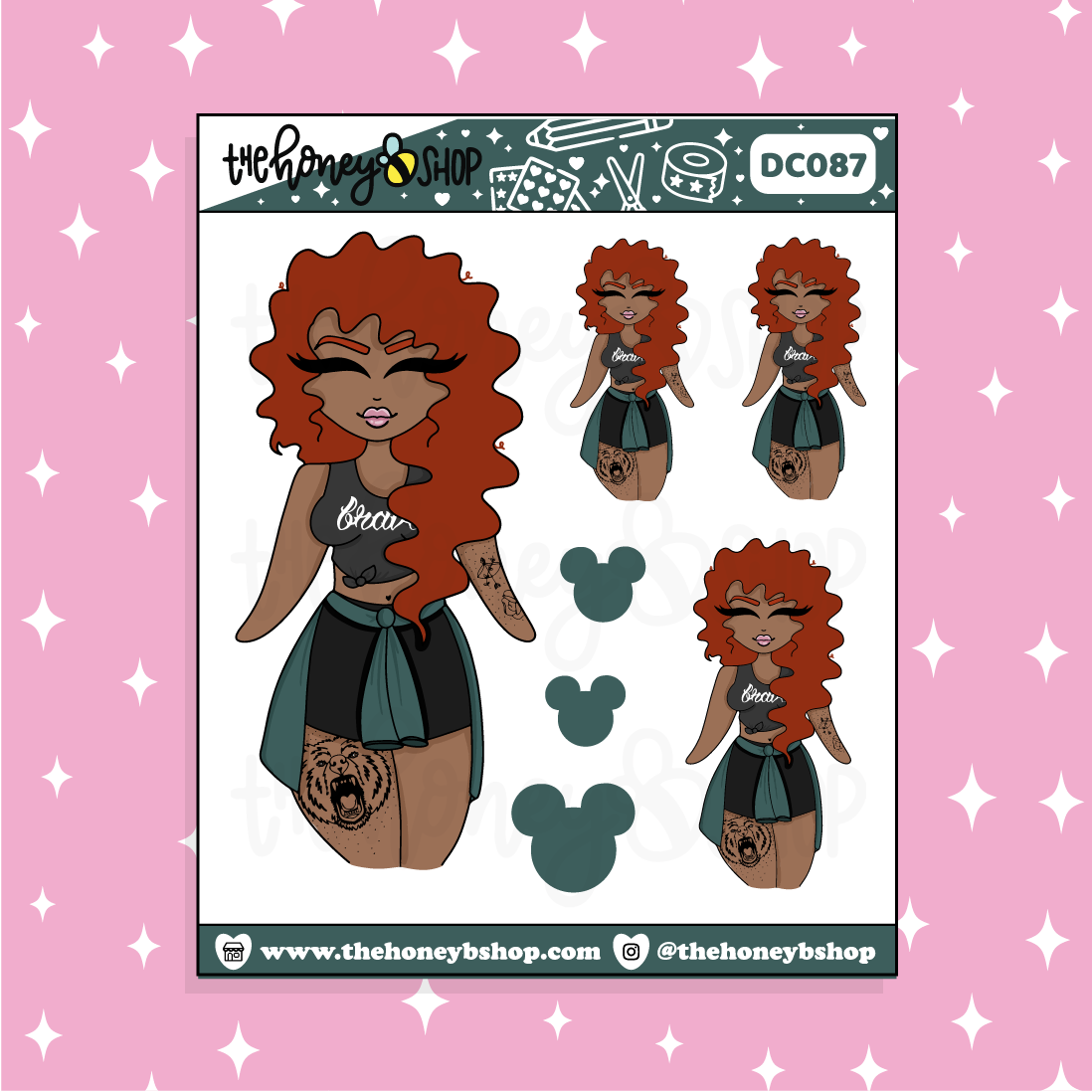 Tattooed Merida Babe Doodle Sticker | Choose your Skin Tone!