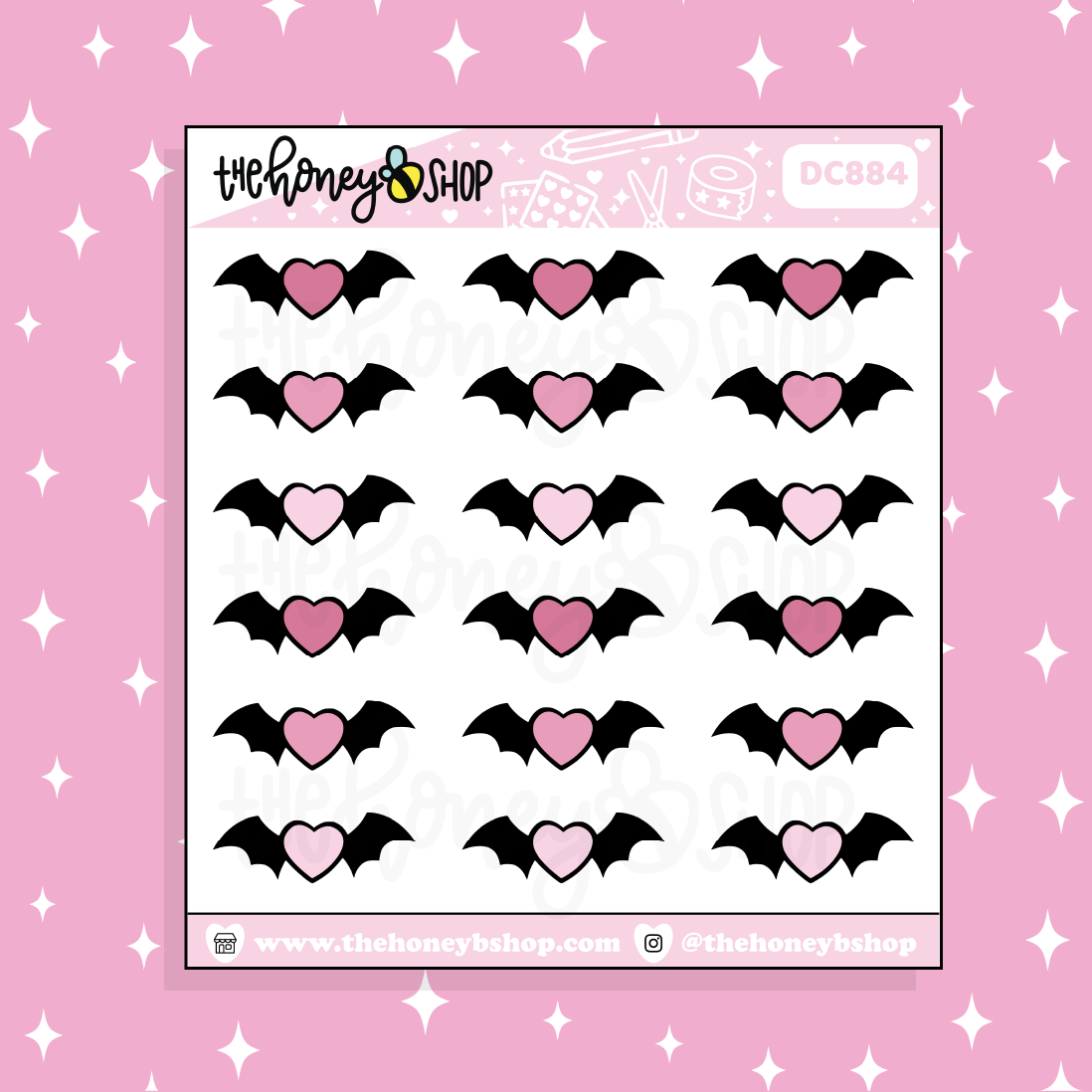 Bat Wing Hearts Doodle Sticker