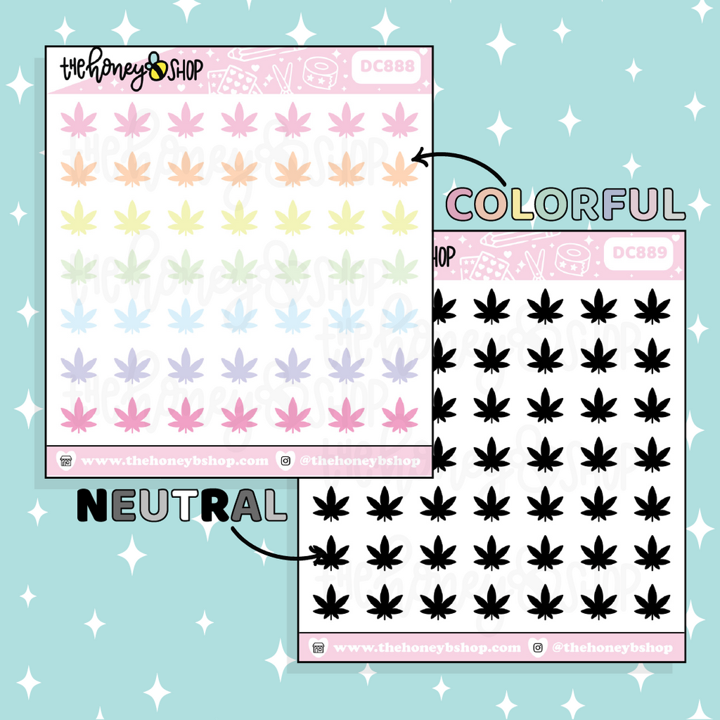 Etiqueta engomada del Doodle del icono de la hoja de marihuana | ¡Elija su opción de color!