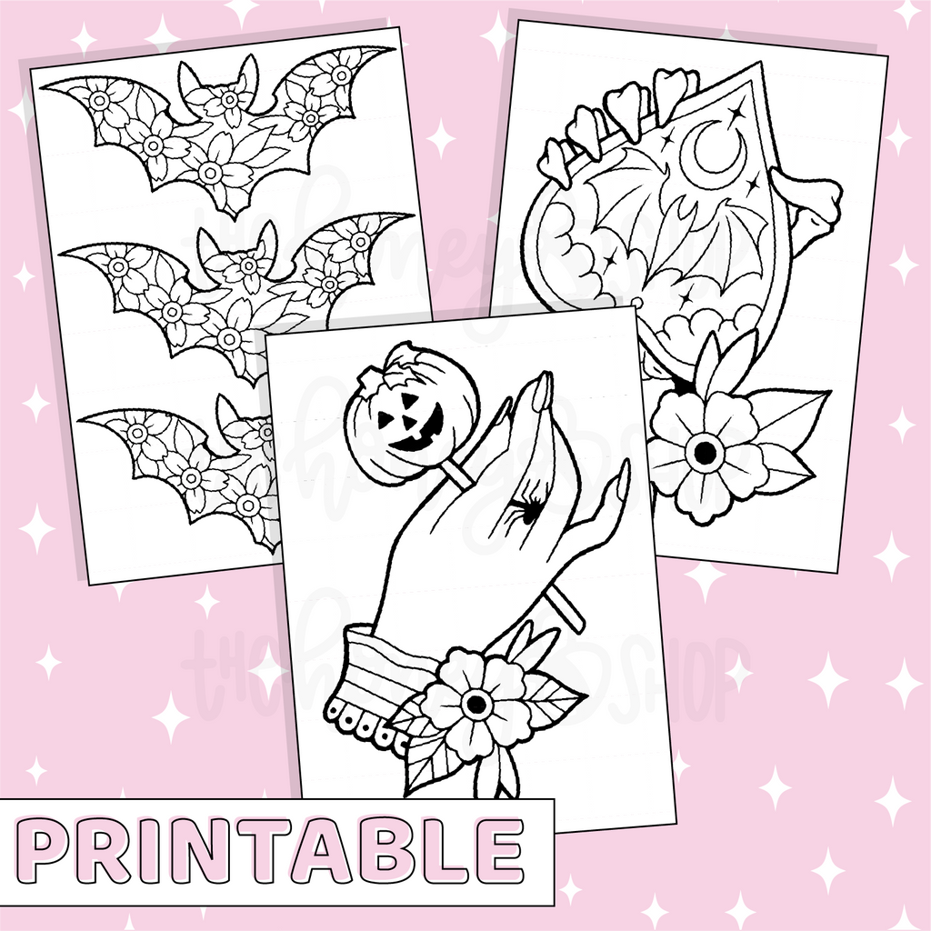 Halloween Coloring Page Set Printable Bee-6 Full Page Sticker | B6 Planner | Printable Planner Stickers