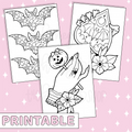 Halloween Coloring Page Set Printable Bee-6 Full Page Sticker | B6 Planner | Printable Planner Stickers