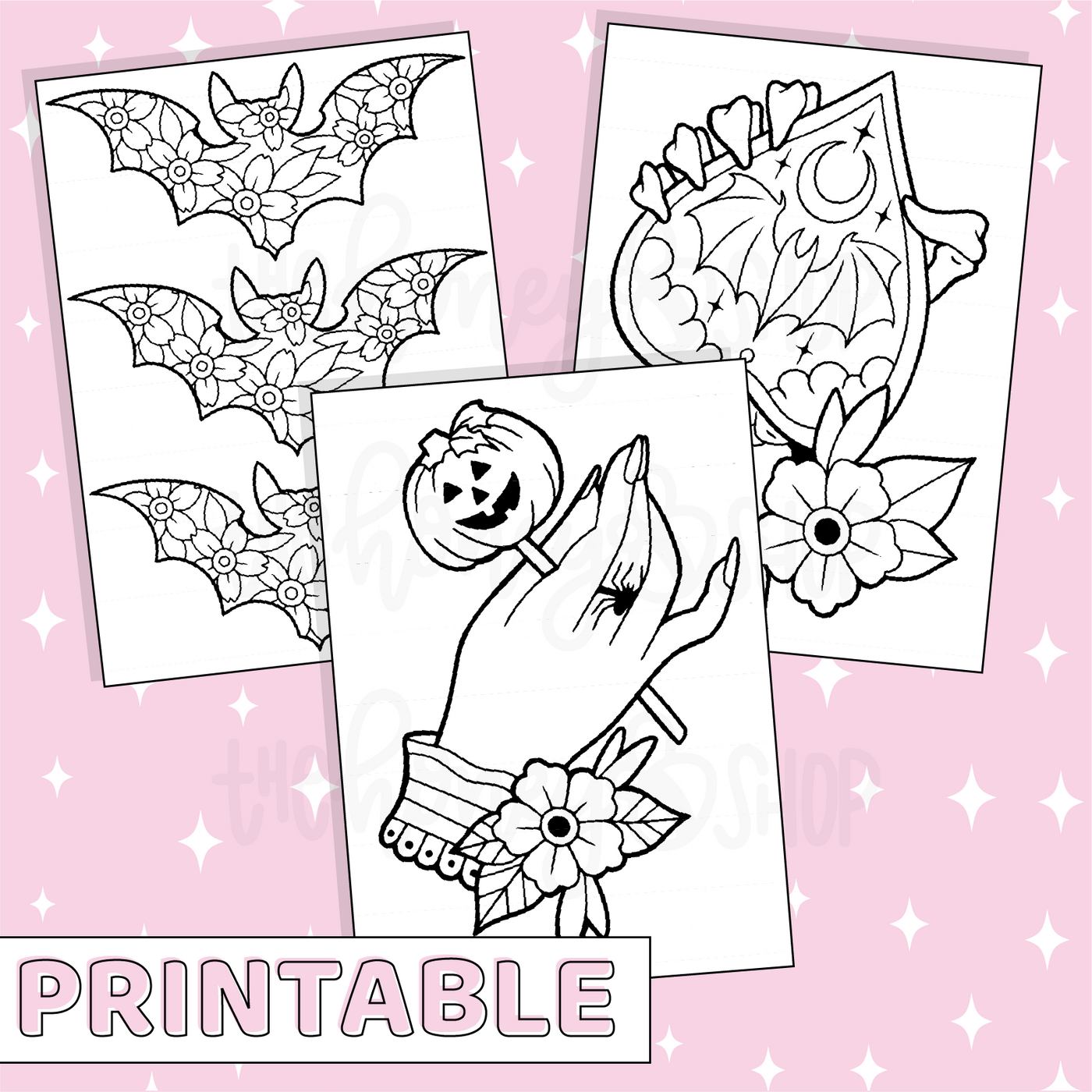 Halloween Coloring Page Set Printable Bee-6 Full Page Sticker | B6 Planner | Printable Planner Stickers