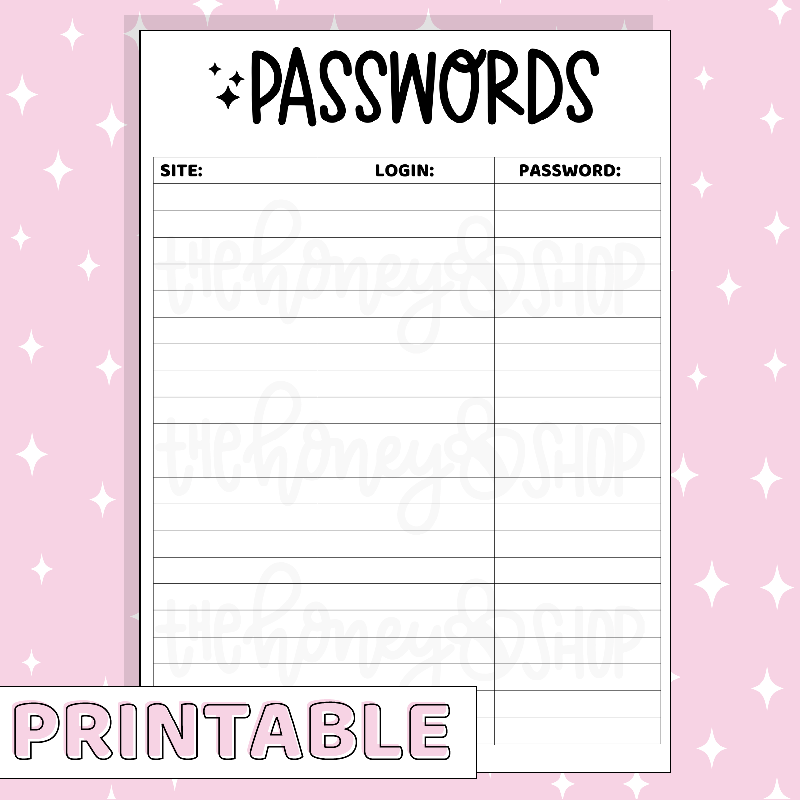 Passcode Buttons Printable Passwords Printable Bee-6 Full Page Sticker | B6 Planner | Printable P ...