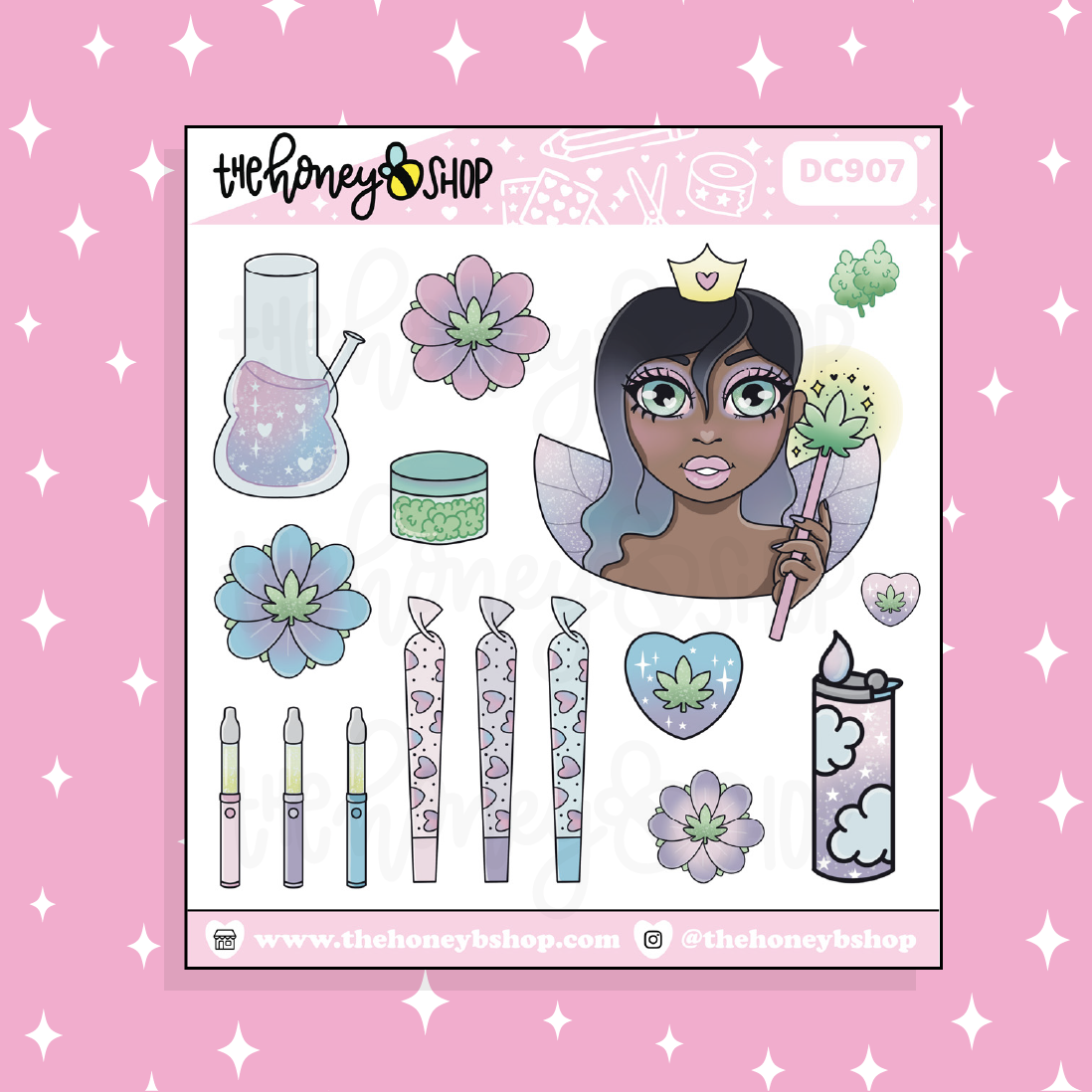 Weed Fairy Babe Doodle Sticker | Choose your Skin Tone!