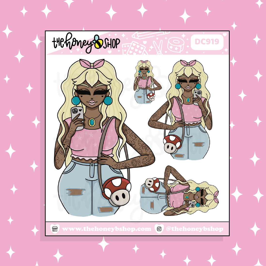 Princess Pink Babe Doodle Sticker | Choose your Skin Tone!