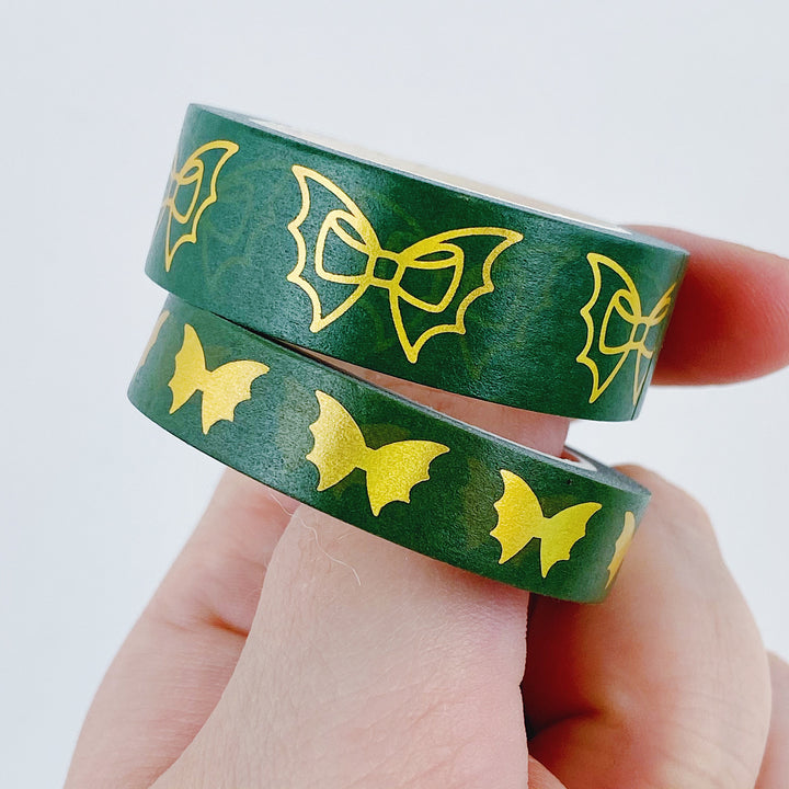 Green + Gold Holo Bat Bow Washi Bundle