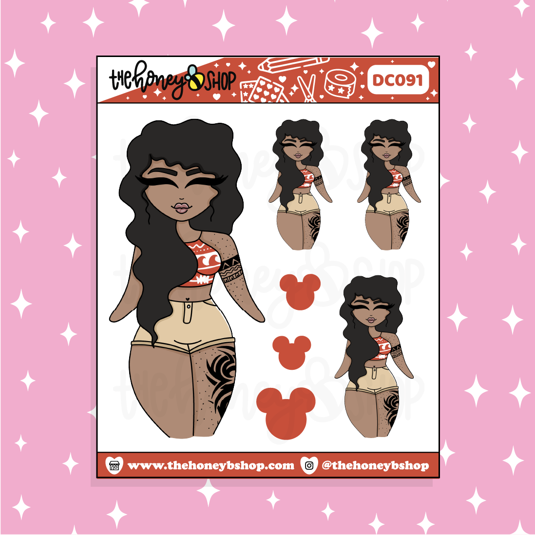 Tattooed Moana Babe Doodle Sticker