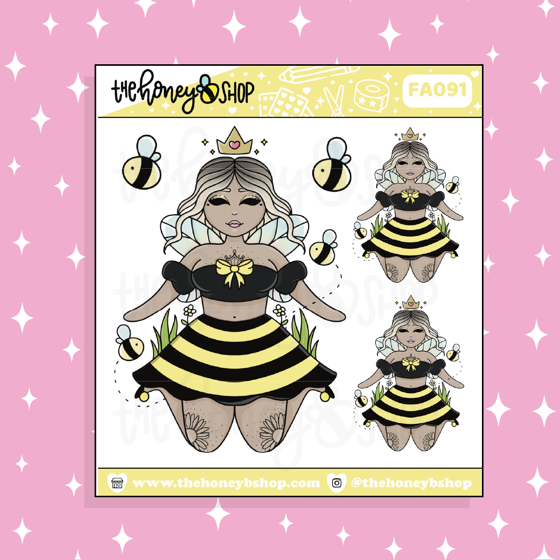Bumble Queen Babe Doodle Sticker | Choose your Skin Tone!