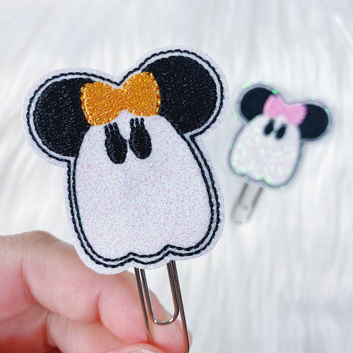 Minnie Ghost con clip para agenda Feltie con lazo naranja