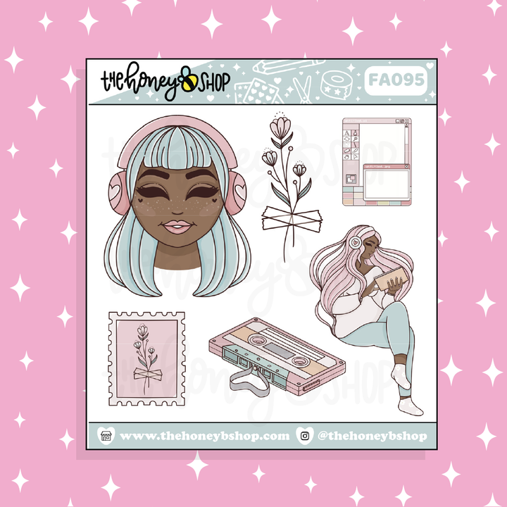 Lofi Vibes Babe Doodle Sticker | Choose your Skin Tone!