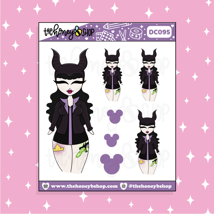 Tattooed Maleficent Babe Doodle Sticker | Choose your Skin Tone!