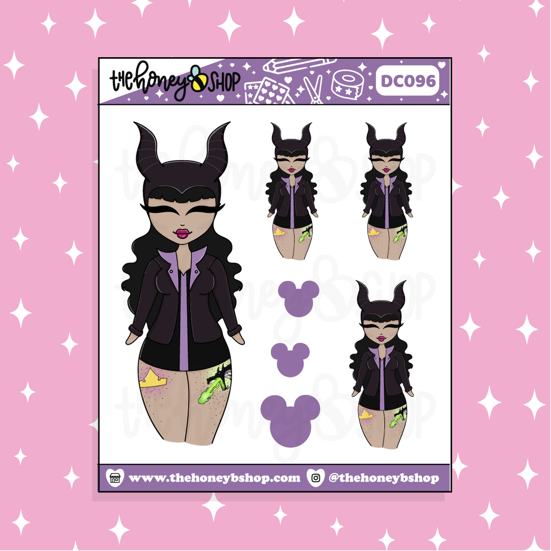 Tattooed Maleficent Babe Doodle Sticker | Choose your Skin Tone!