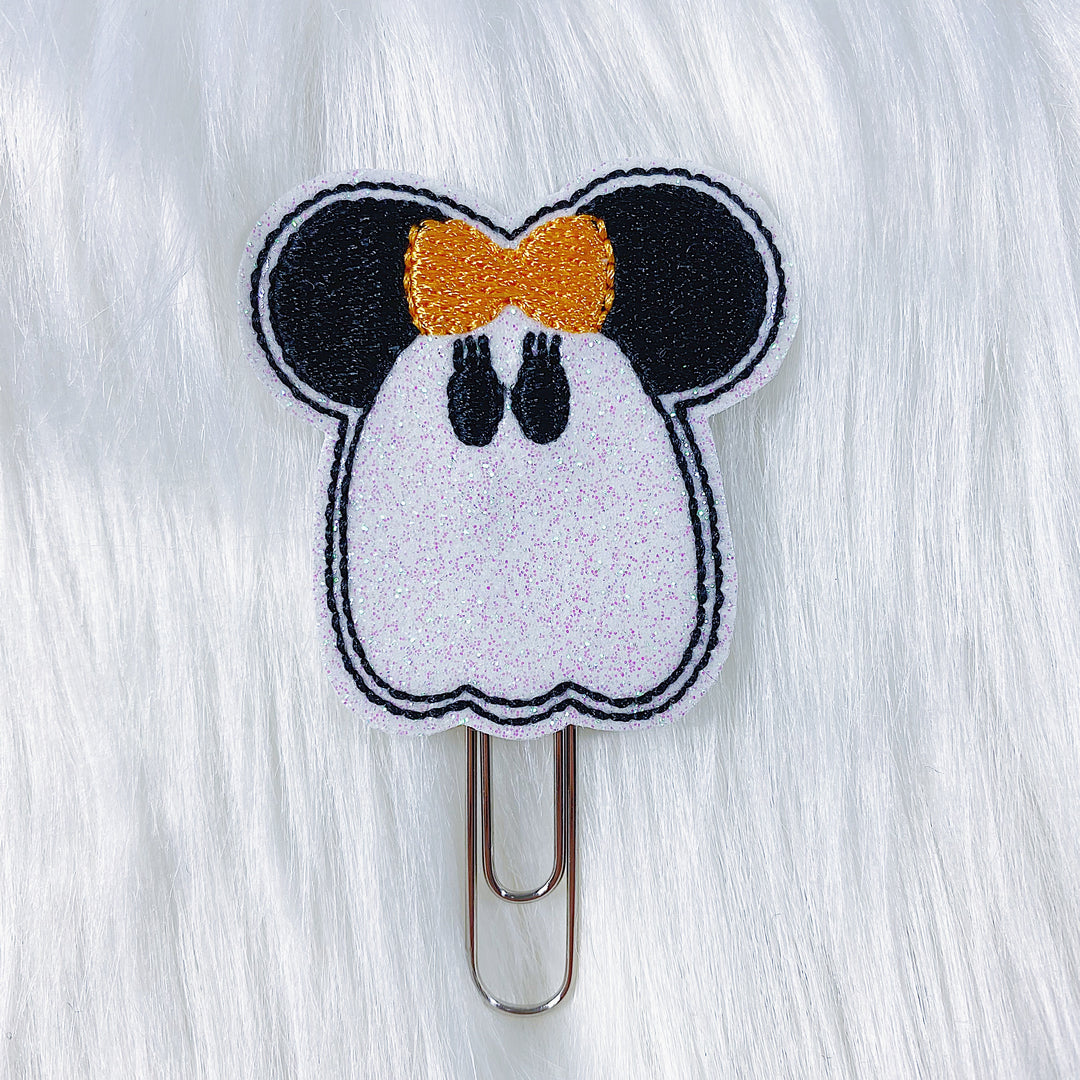 Minnie Ghost con clip para agenda Feltie con lazo naranja