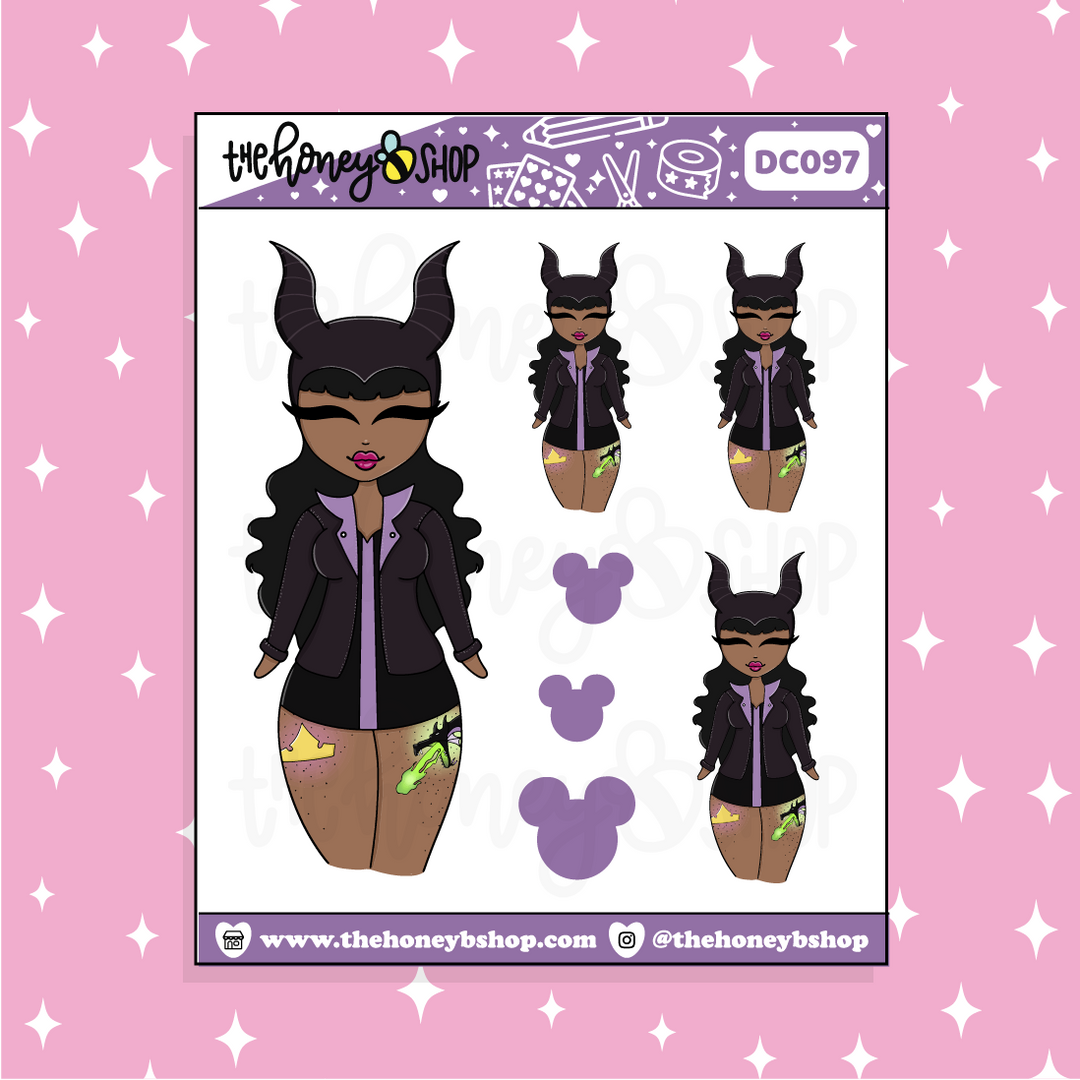 Tattooed Maleficent Babe Doodle Sticker | Choose your Skin Tone!