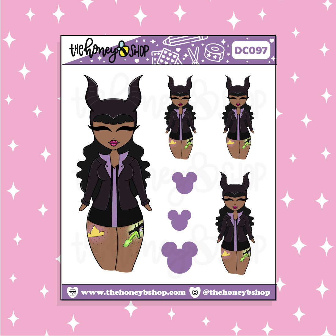 Tattooed Maleficent Babe Doodle Sticker | Choose your Skin Tone!