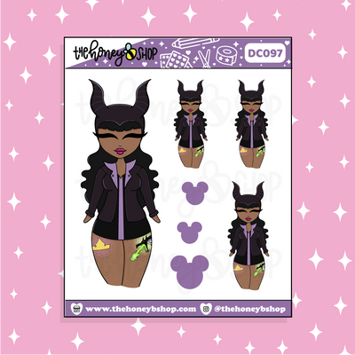 Tattooed Maleficent Babe Doodle Sticker | Choose your Skin Tone!