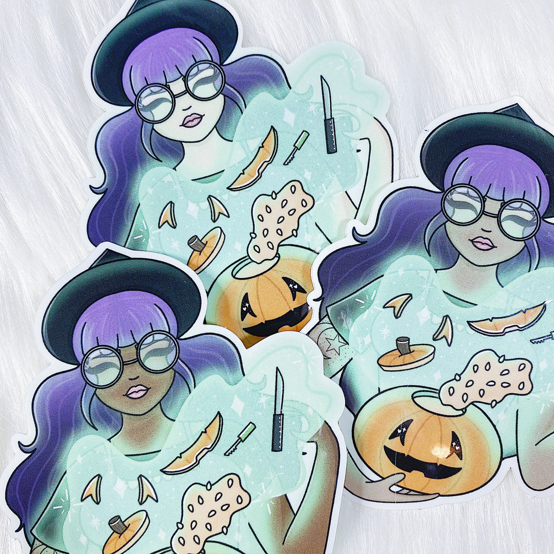 Pumpkin Witch Vinyl Die Cut | Choose your Skin Tone!