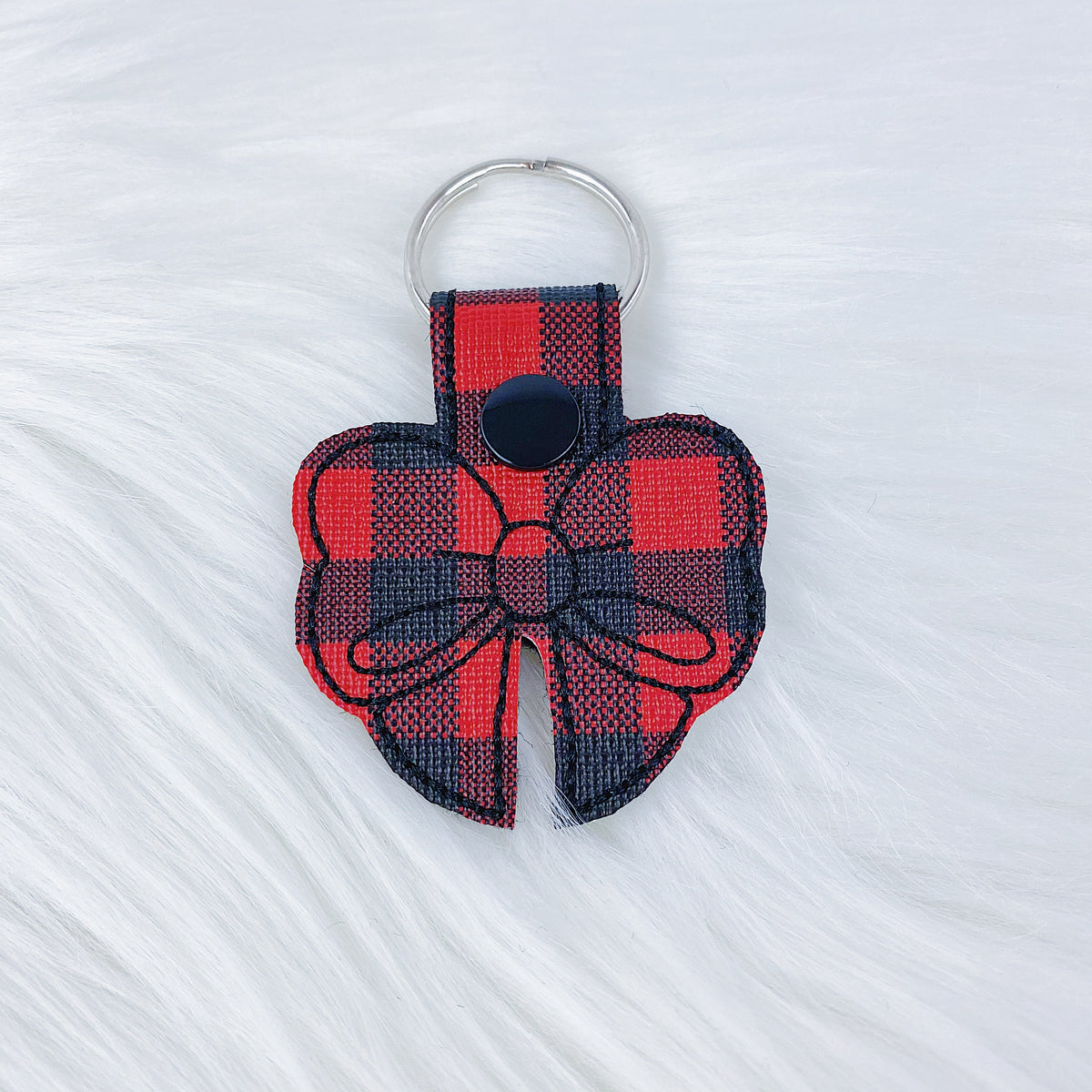 Red Buffalo Plaid Bow Feltie Snap-Tab Charm
