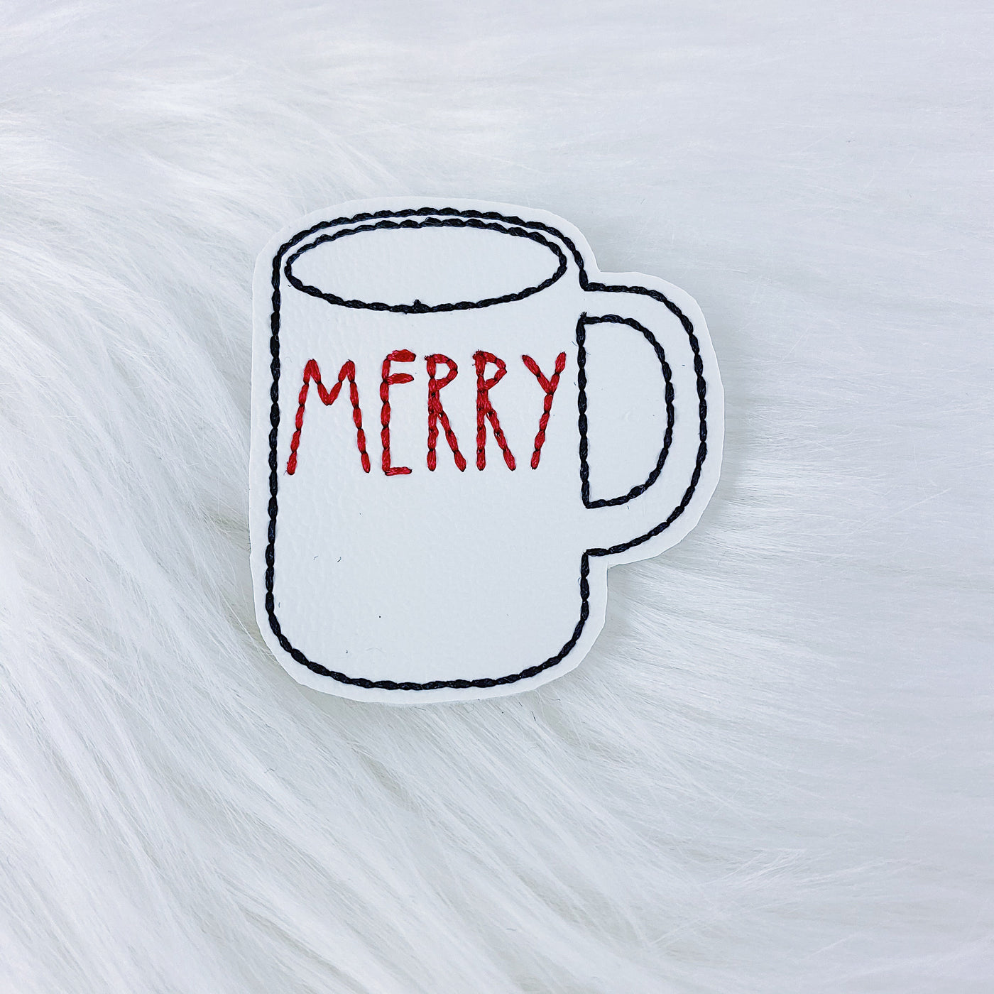 White Merry Mug Feltie | CHOOSE YOUR HARDWARE