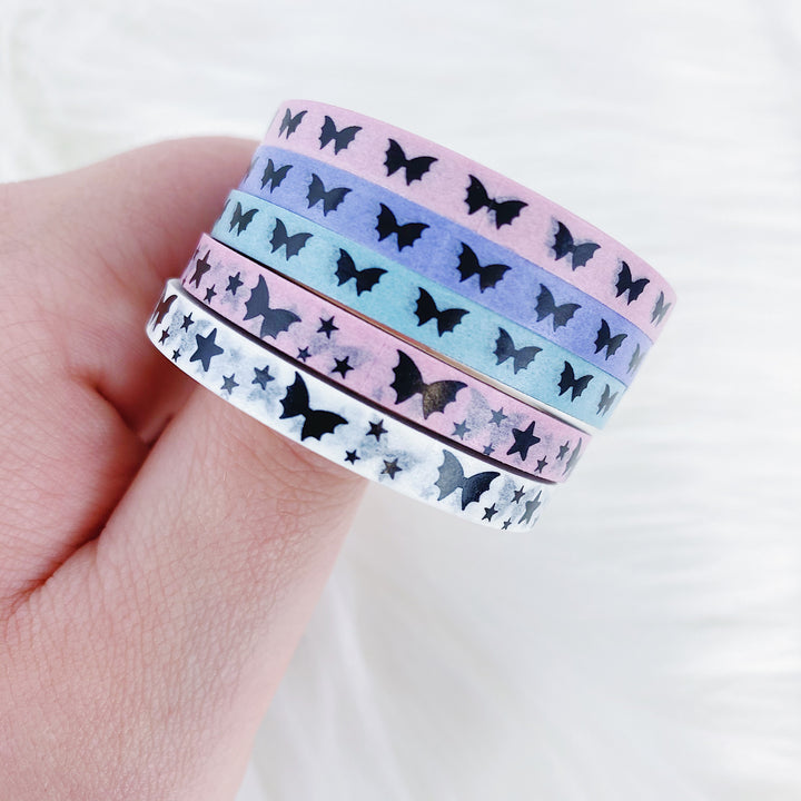 Pastel Pack Baby Bat Bows Perforated Header Washi Bundle | (5) 5MM Tapes