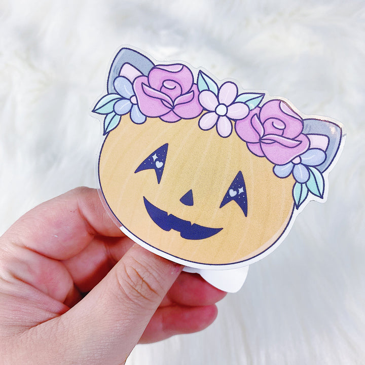 Pumpkin Kitty Head CLEAR Vinyl Sticker Die Cut