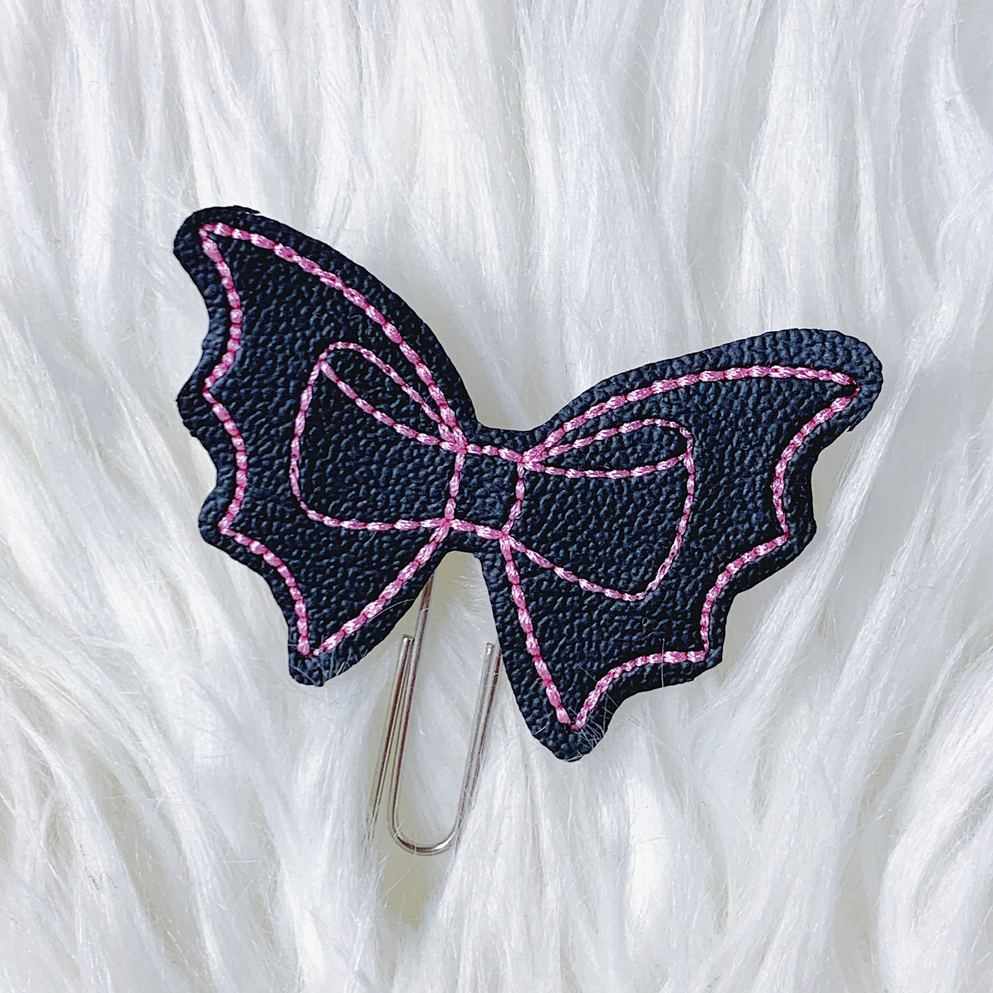 Black + Pink Bat Bow Feltie Planner Clip
