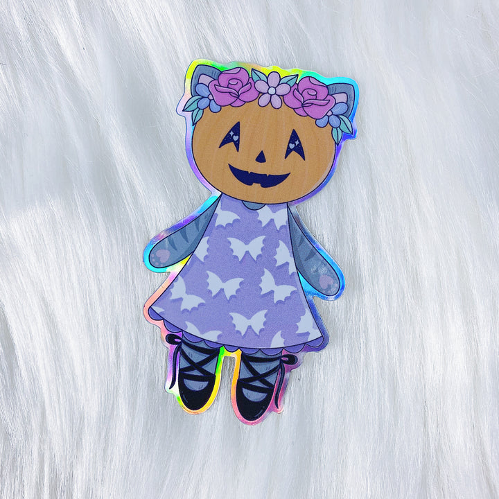 Pumpkin Kitty Vinyl Sticker Die Cut | Holographic Foiled