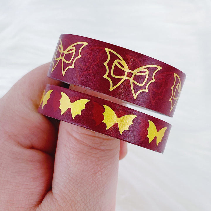 Red + Gold Holo Bat Bow Washi Bundle