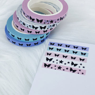Pastel Pack Baby Bat Bows Perforated Header Washi Bundle | (5) 5MM Tapes
