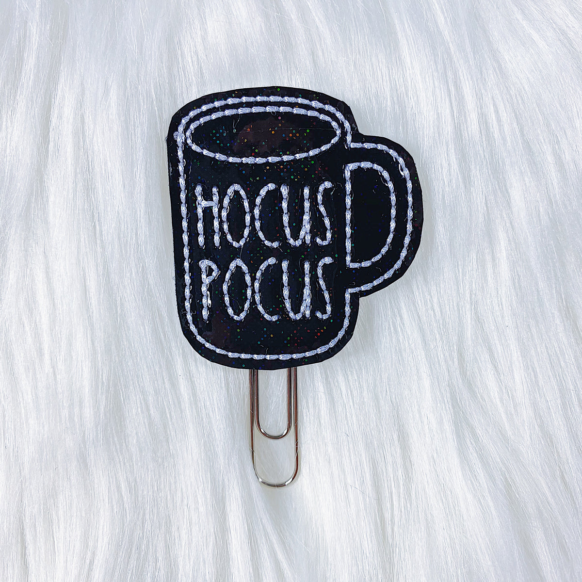 Black + White Hocus Pocus Mug Feltie Planner Clip