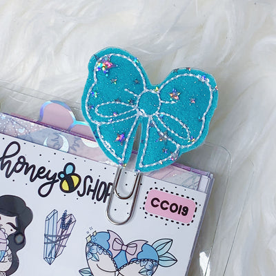 Teal Cotton Candy Bow Feltie Planner Clip