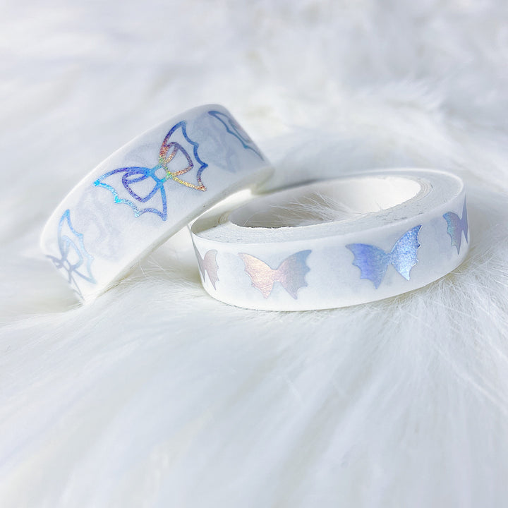 White Holo Bat Bow Washi Bundle