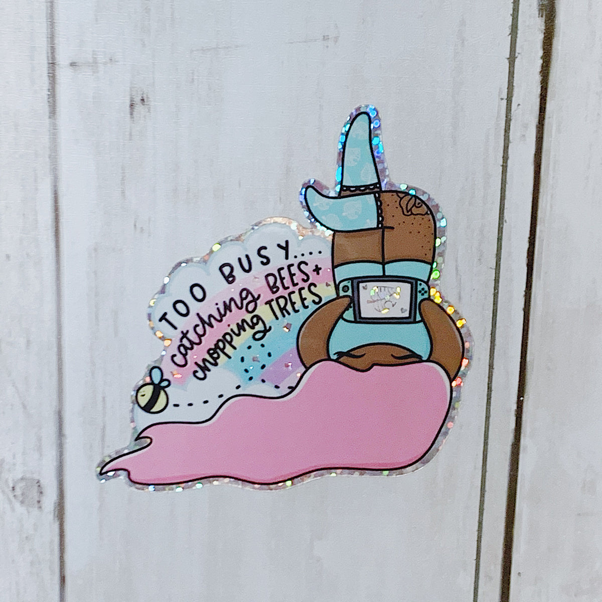 Catching Bees + Chopping Trees Vinyl Die Cut | Holographic Glitter Foiled | Choose your Skin Tone!