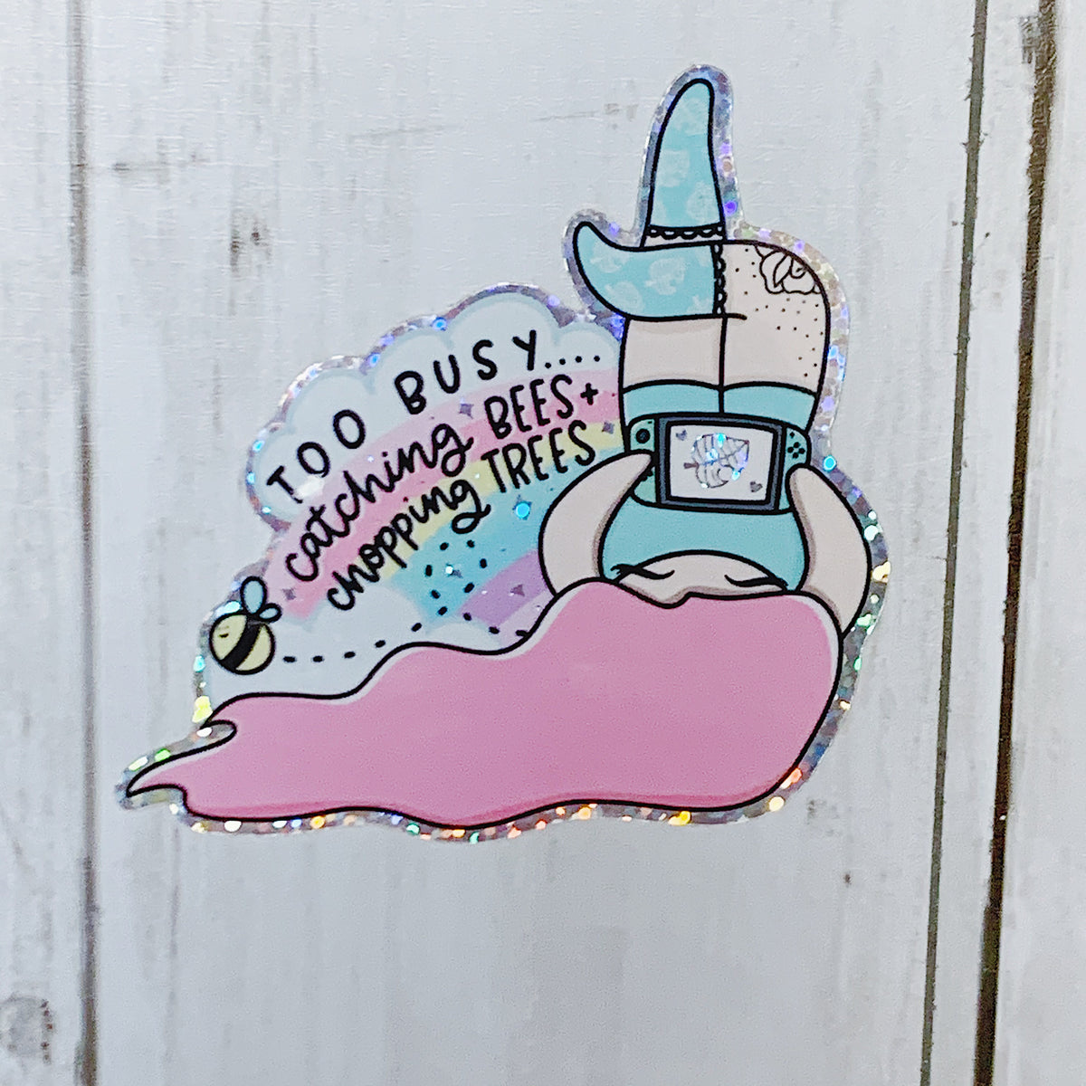 Catching Bees + Chopping Trees Vinyl Die Cut | Holographic Glitter Foiled | Choose your Skin Tone!
