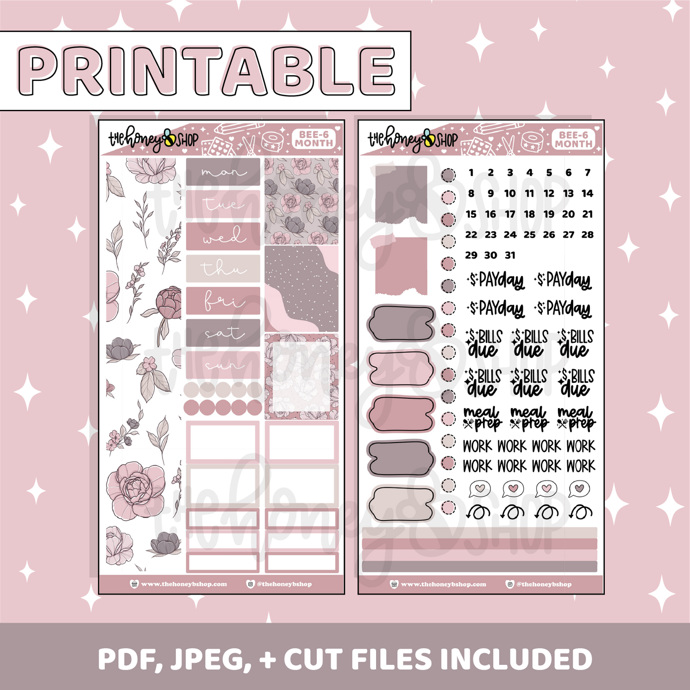 Grace Printable Monthly Kit | BEE6 TRP Planner | Printable Planner Stickers