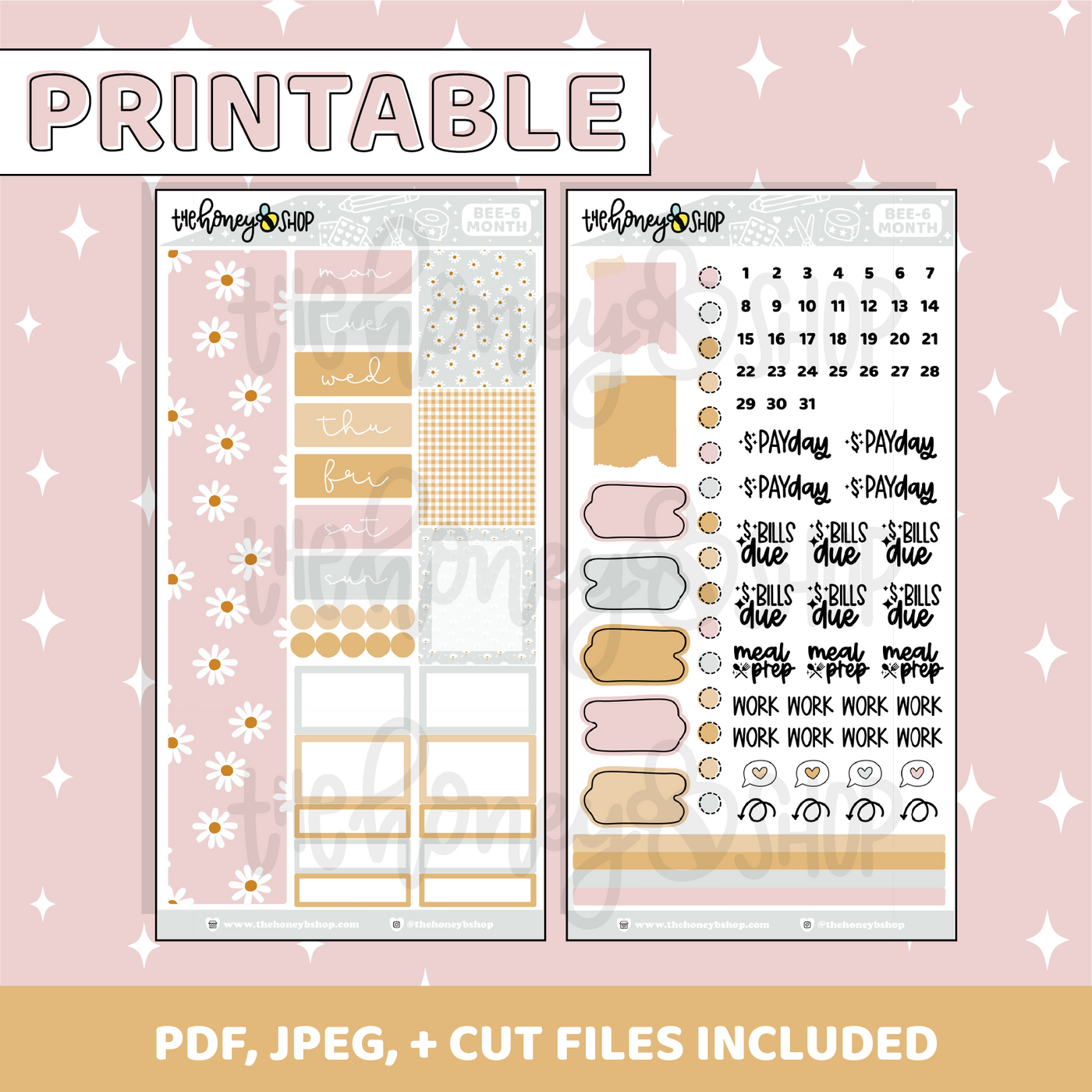 Hello Daisy Printable Monthly Kit | BEE6 TRP Planner | Printable Planner Stickers