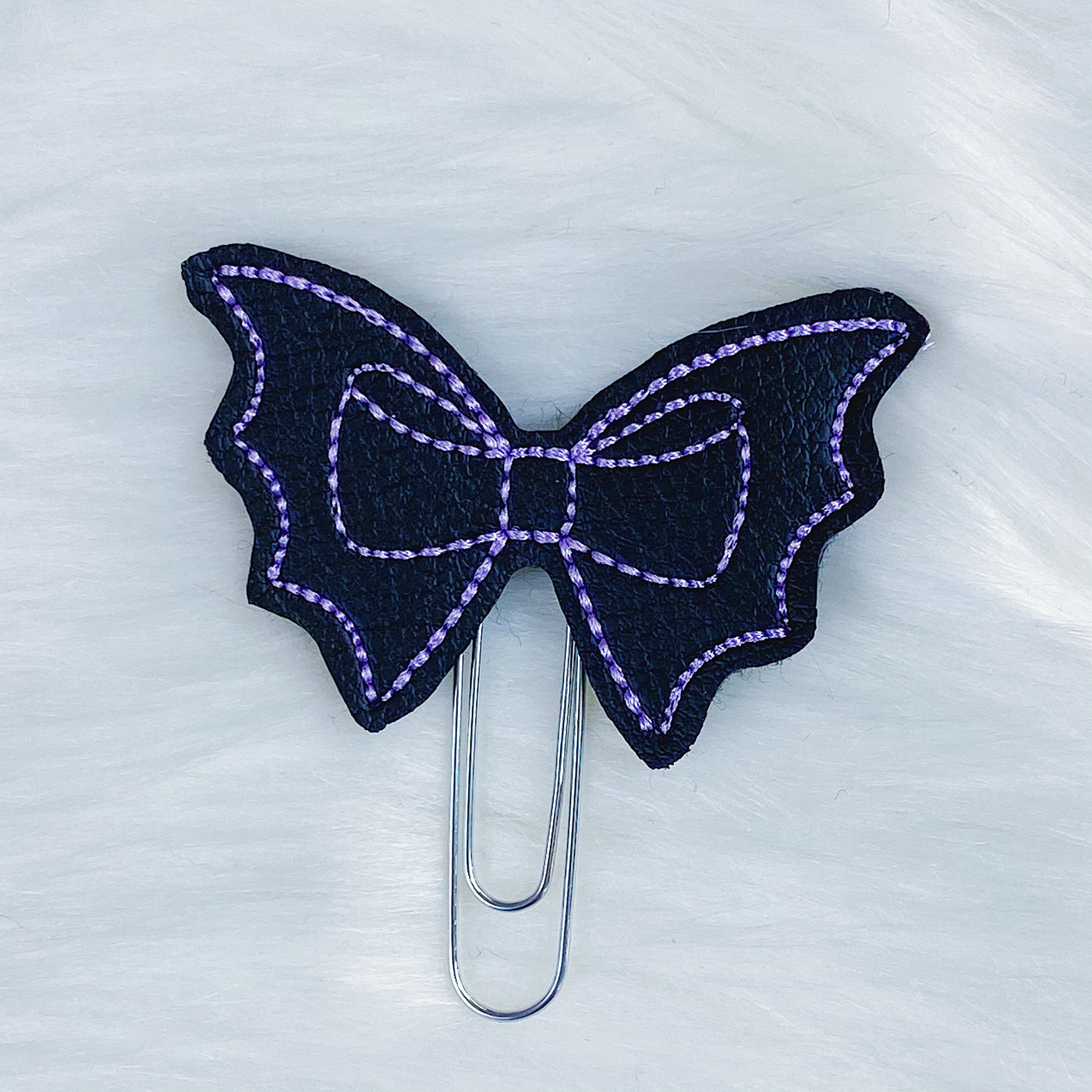 Black + Purple Bat Bow Feltie Planner Clip