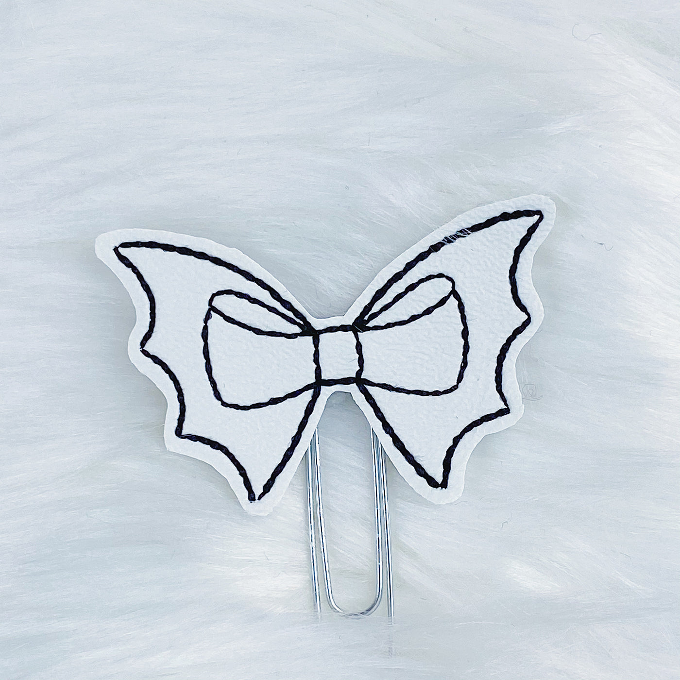 White + Black Bat Bow Feltie Planner Clip