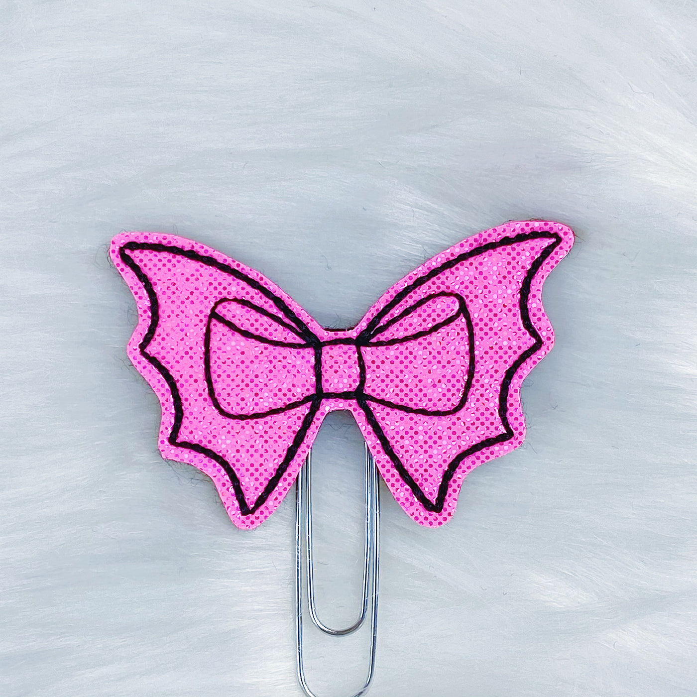 Hot Pink + Black Bat Bow Feltie Planner Clip