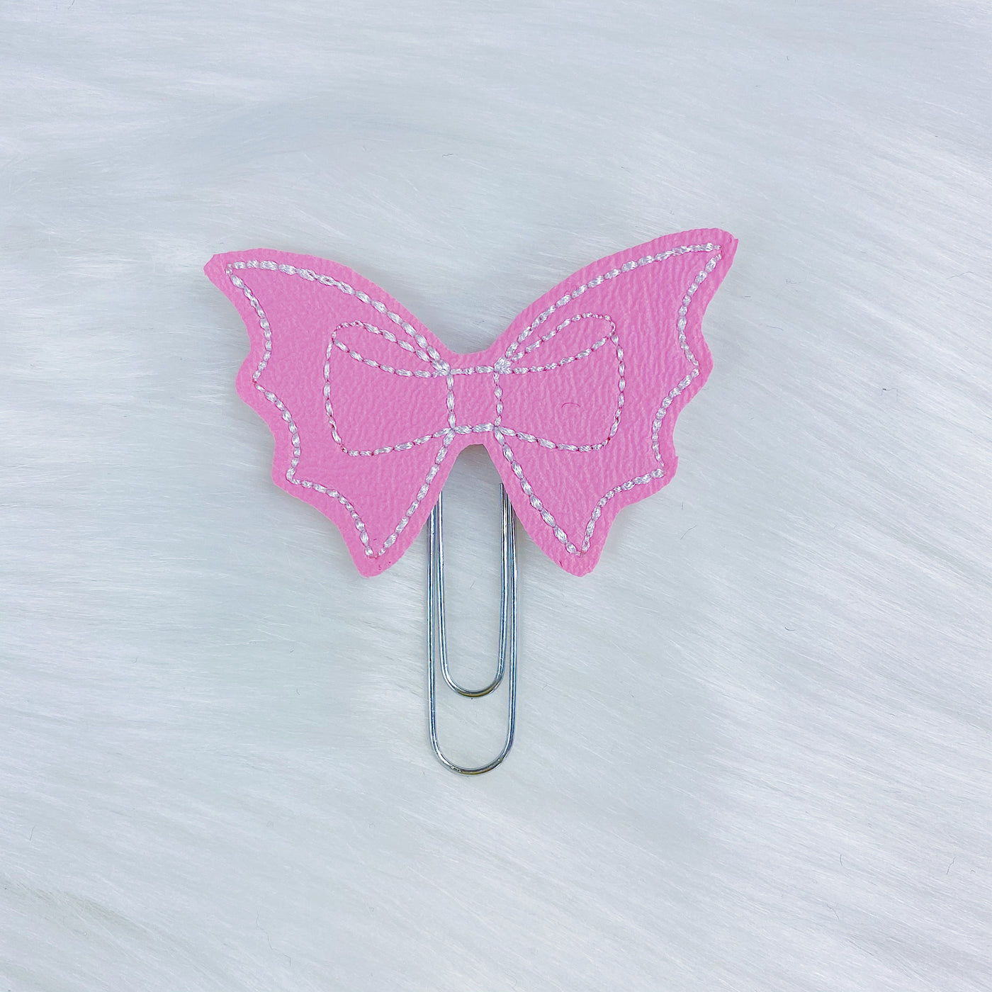 Light Pink + White Bat Bow Feltie Planner Clip