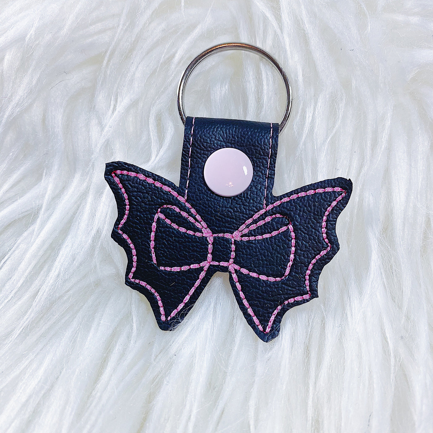 Black with Pink Stiching Bat Bow Feltie Snap-Tab Charm