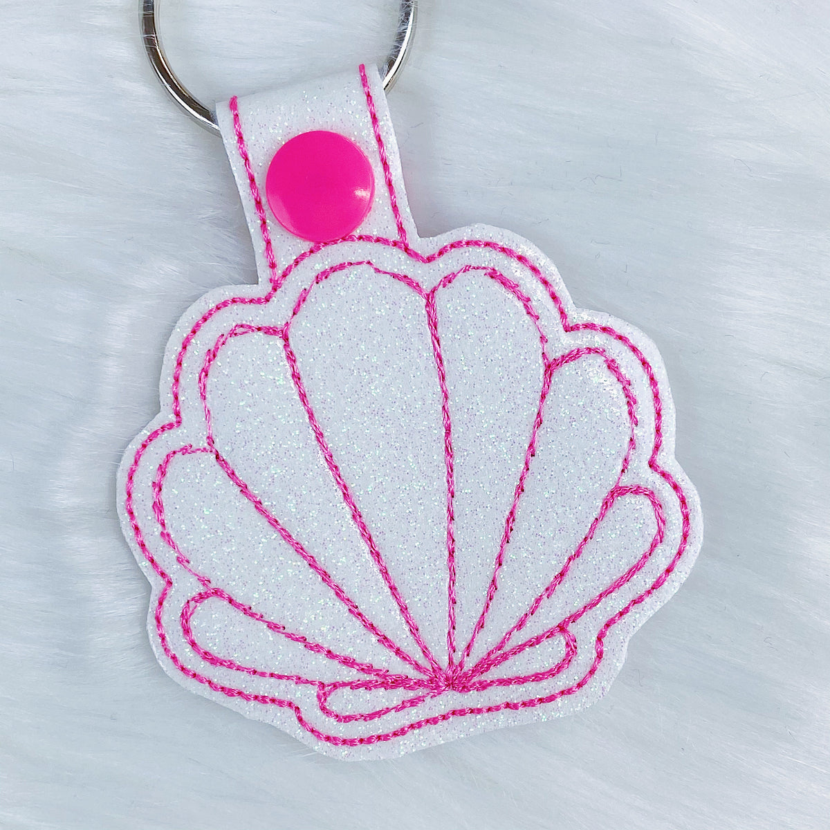 White + Pink Seashell Feltie Snap-Tab Charm