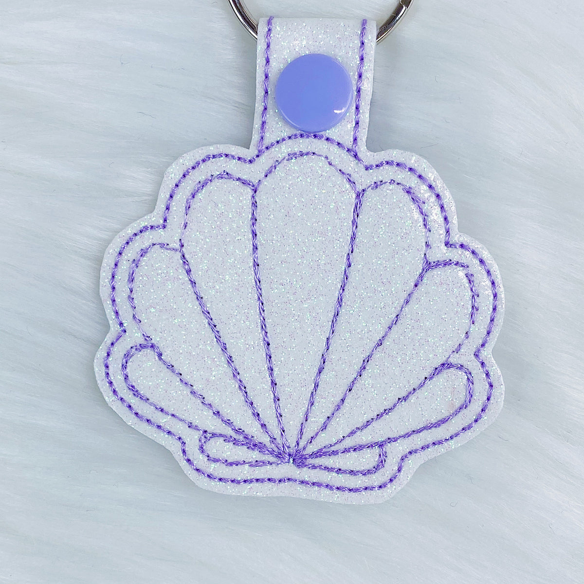 White + Purple Seashell Feltie Snap-Tab Charm