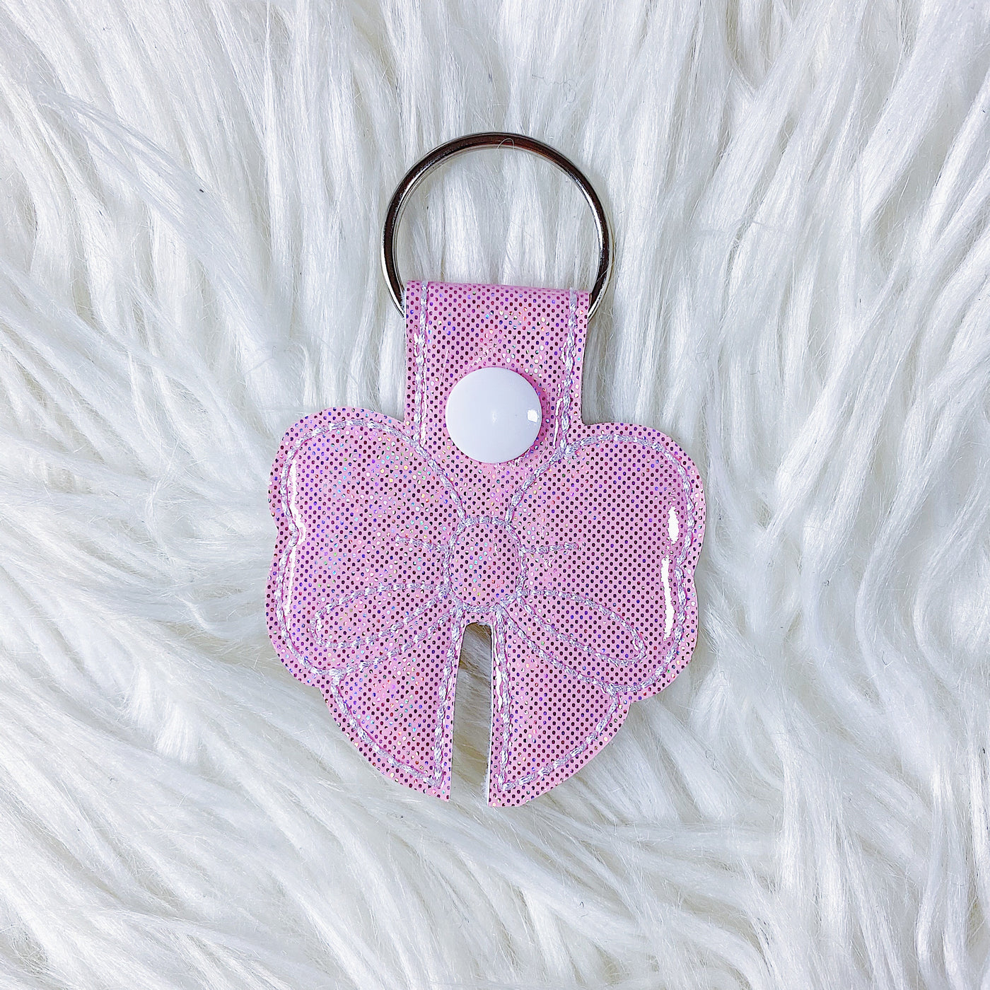 Light Pink Glitter with White Stitching Bow Feltie Snap-Tab Charm