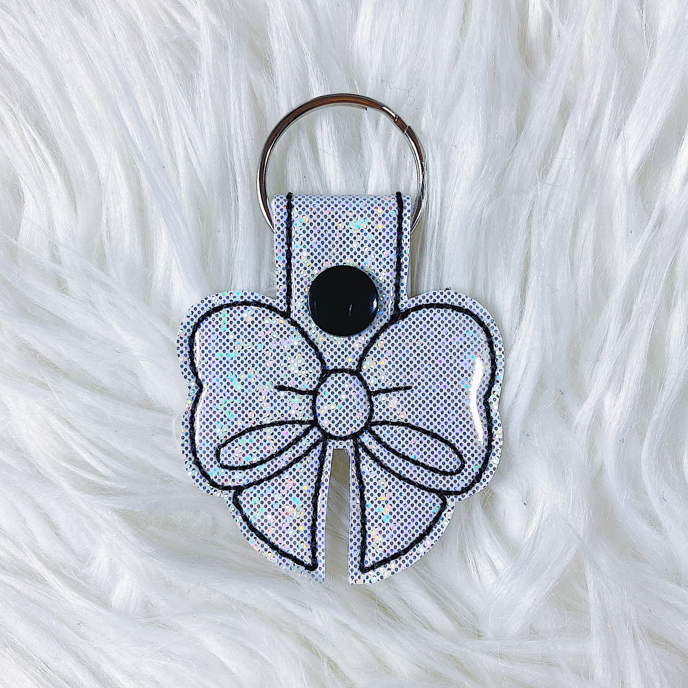 Holographic Glitter with Black Stitching Bow Feltie Snap-Tab Charm